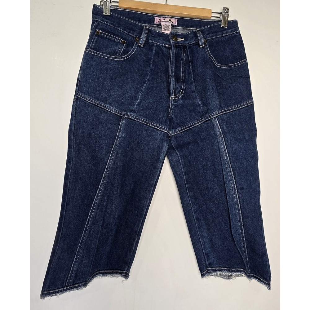 S.L.A. Jean Capris Ladies 7/8 Blue Medium Denim Button Fly Funky Cotton Comfort